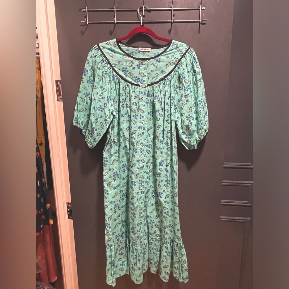 Mint green Batsheva dress with floral pattern